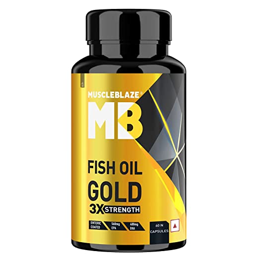 Muscle Blaze Omega 3 Fish Oil Gold 1250mg- Triple Strength Formula (560mg EPA & 400mg DHA), 60 Fish Oil Capsules 60 Count. 