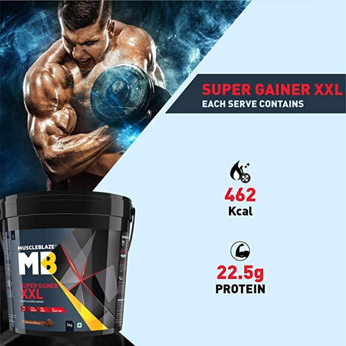 Muscle Blaze Super Gainer XXL, For Muscle Mass Gain (Chocolate, 5 kg / 11 lb, 50 Servings)