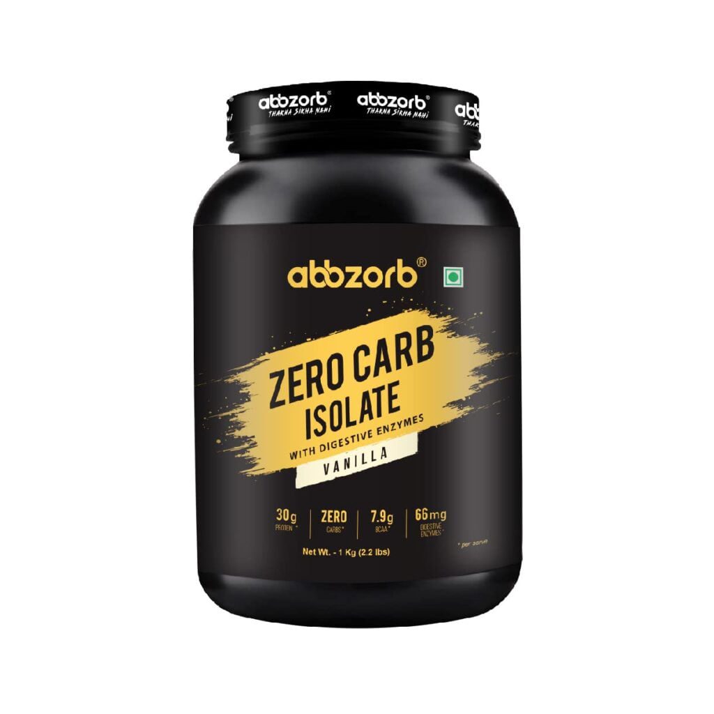 Abbzorb nutrition Zero Carb Isolate (Vanilla) 1kg, 31.3g Protein per serving with Digestive Enzymes, Guaranteed Lab Report