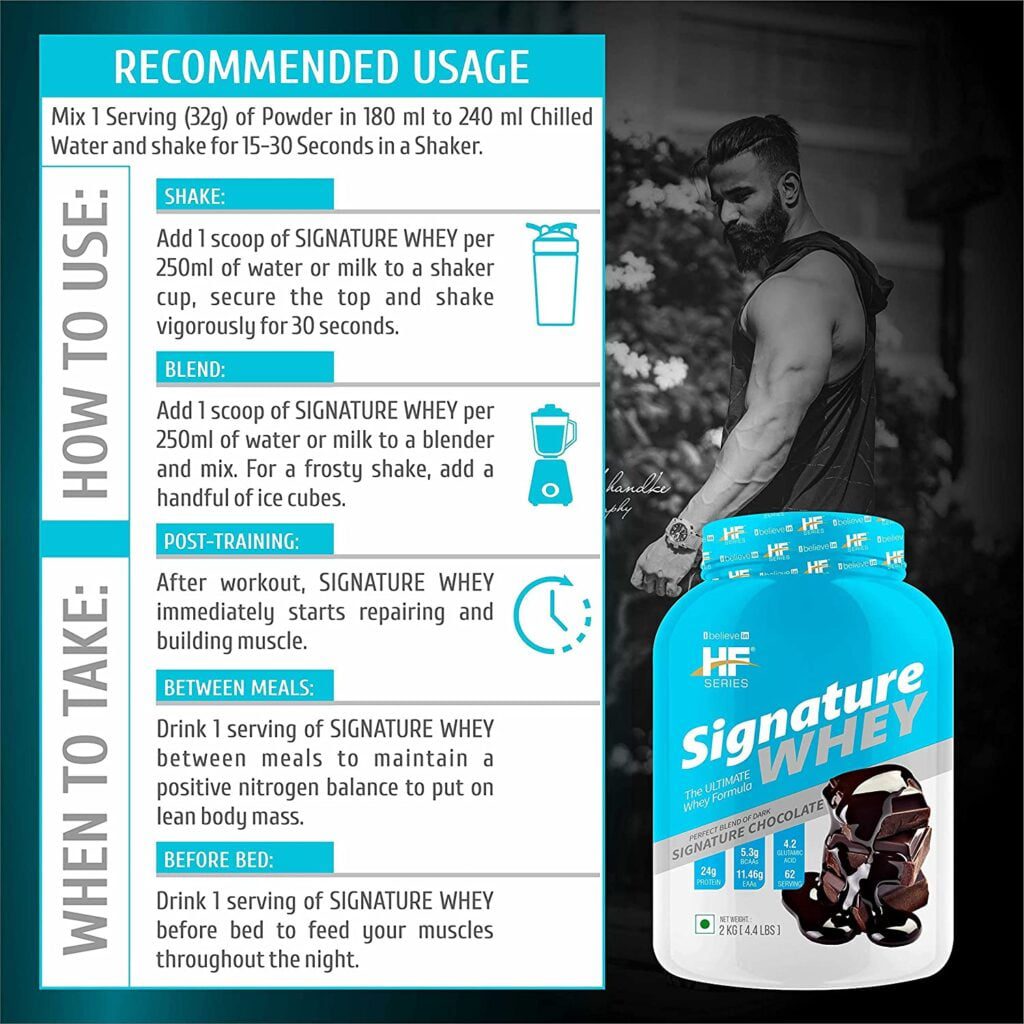 HF Series Signature Whey protein Powder|With added EAA and Glutamine|62 servings|Build Lean and Bigger Muscles|2Kg|Flavour-Signature Chocolate