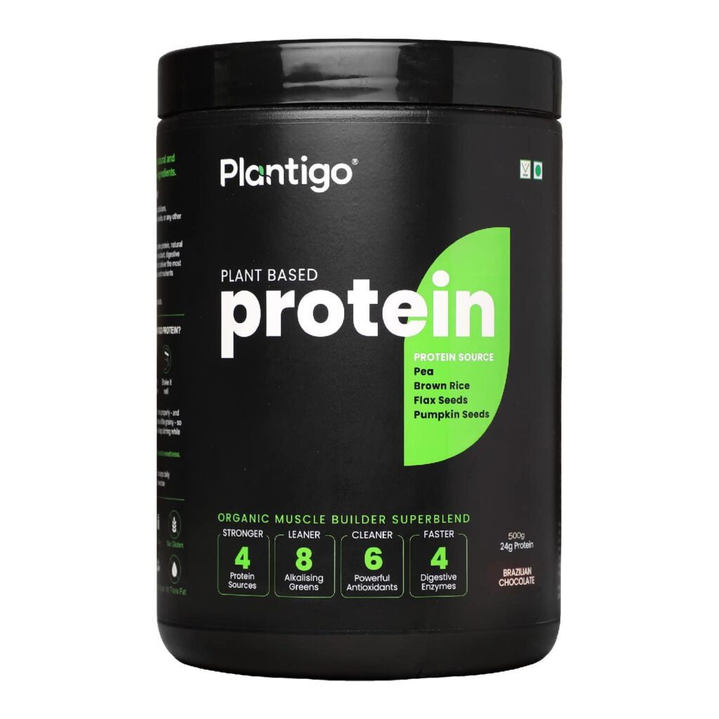 PLANTIGO Vegan Plant Protein Powder, 24G (Pea Protein & Brown Rice), Men & Women, Muscle Support & Recovery, Complete Amino Acid Profile, Dietary Supplement, Brazilian Chocolate, 500G, 14 Servings