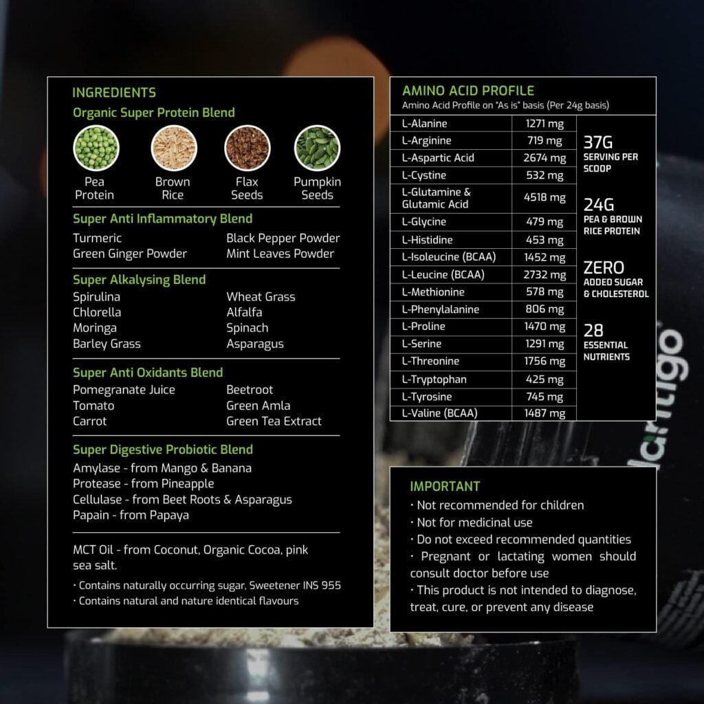 100% WHOLE FOOD ORGANIC INGREDIENTS: Plantigo Protein is a complete organic natural plant protein with 4 organic protein sources, 8 alkalising greens, 6 powerful antioxidants, and 4 digestive enzymes. Certified Non-GMO, Gluten Free and Vegan-friendly protein powder that you need for your daily health.
BUILDS & REPAIRS MUSCLE: Our nutrient-dense formula includes 24g of unadulterated muscle-building protein made from peas, brown rice, flax seeds and pumpkin seeds and 132 calories per serving, ideal for recovering from daily stress and exercise, managing appetite and improving energy.